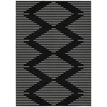 5' X 8' Black And Ivory Geometric Washable Indoor Outdoor Area Rug
