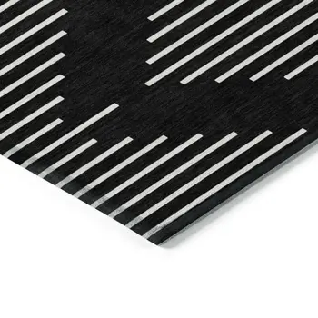 5' X 8' Black And Ivory Geometric Washable Indoor Outdoor Area Rug