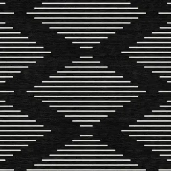 5' X 8' Black And Ivory Geometric Washable Indoor Outdoor Area Rug