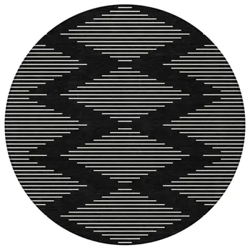 8' Black And Ivory Round Geometric Washable Indoor Outdoor Area Rug