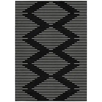 8' X 10' Black And Ivory Geometric Washable Indoor Outdoor Area Rug