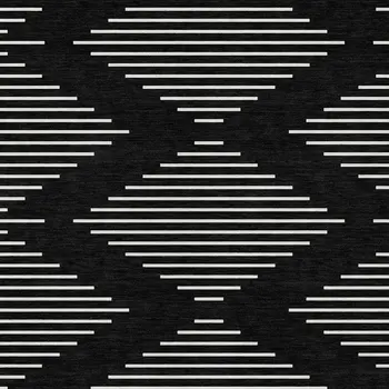 9' X 12' Black And Ivory Geometric Washable Indoor Outdoor Area Rug