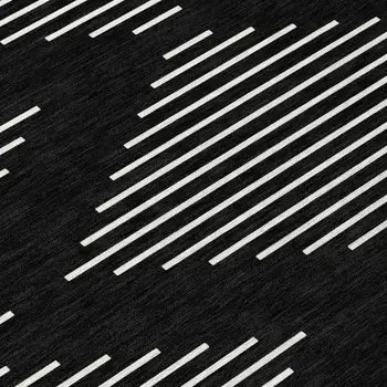 9' X 12' Black And Ivory Geometric Washable Indoor Outdoor Area Rug