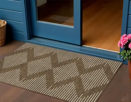 3' X 5' Brown And Beige Geometric Washable Indoor Outdoor Area Rug