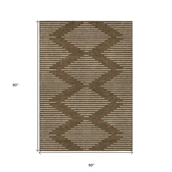 5' X 8' Brown And Beige Geometric Washable Indoor Outdoor Area Rug