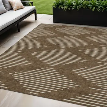 5' X 8' Brown And Beige Geometric Washable Indoor Outdoor Area Rug