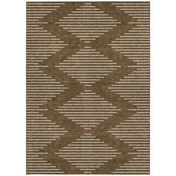 8' X 10' Brown And Beige Geometric Washable Indoor Outdoor Area Rug