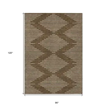 8' X 10' Brown And Beige Geometric Washable Indoor Outdoor Area Rug