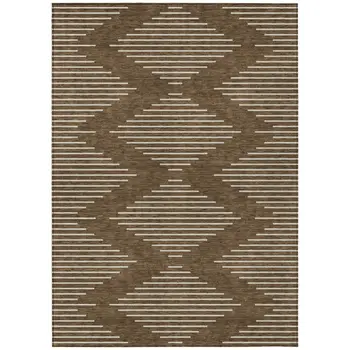 10' X 14' Brown And Beige Geometric Washable Indoor Outdoor Area Rug