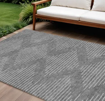 9' X 12' Charcoal And Silver Geometric Washable Indoor Outdoor Area Rug