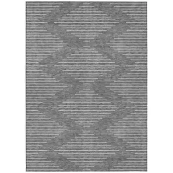 9' X 12' Charcoal And Silver Geometric Washable Indoor Outdoor Area Rug