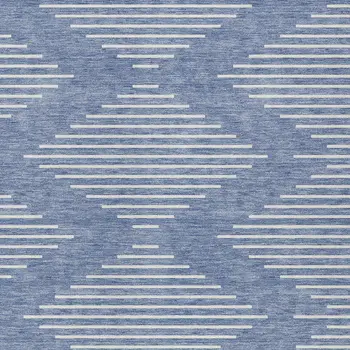 3' X 5' Denim Blue And Ivory Geometric Washable Indoor Outdoor Area Rug