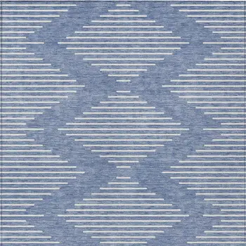 5' X 8' Denim Blue And Ivory Geometric Washable Indoor Outdoor Area Rug