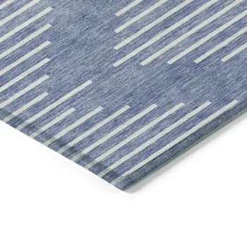 5' X 8' Denim Blue And Ivory Geometric Washable Indoor Outdoor Area Rug