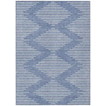 8' X 10' Denim Blue And Ivory Geometric Washable Indoor Outdoor Area Rug