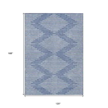 10' X 14' Denim Blue And Ivory Geometric Washable Indoor Outdoor Area Rug