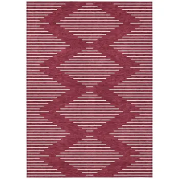 3' X 5' Red And Ivory Geometric Washable Indoor Outdoor Area Rug