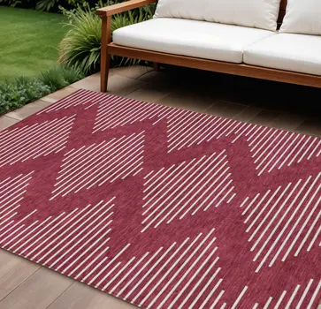 8' X 10' Red And Ivory Geometric Washable Indoor Outdoor Area Rug