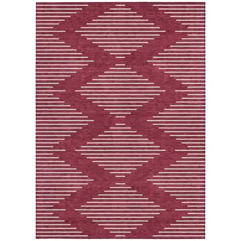 10' X 14' Red And Ivory Geometric Washable Indoor Outdoor Area Rug