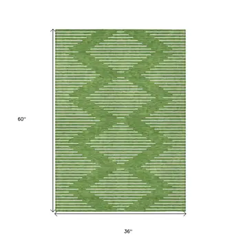 3' X 5' Green And Ivory Geometric Washable Indoor Outdoor Area Rug