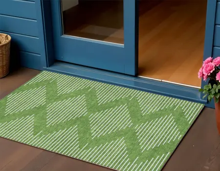 3' X 5' Green And Ivory Geometric Washable Indoor Outdoor Area Rug