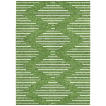 5' X 8' Green And Ivory Geometric Washable Indoor Outdoor Area Rug
