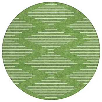 8' Green And Ivory Round Geometric Washable Indoor Outdoor Area Rug