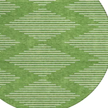 8' Green And Ivory Round Geometric Washable Indoor Outdoor Area Rug