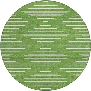 8' Green And Ivory Round Geometric Washable Indoor Outdoor Area Rug