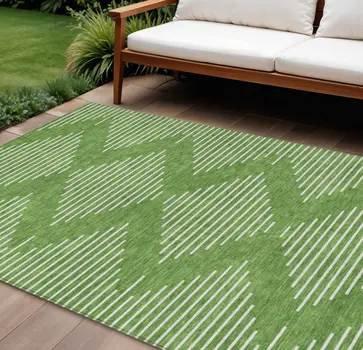 9' X 12' Green And Ivory Geometric Washable Indoor Outdoor Area Rug
