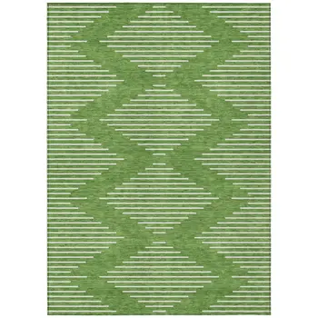 10' X 14' Green And Ivory Geometric Washable Indoor Outdoor Area Rug