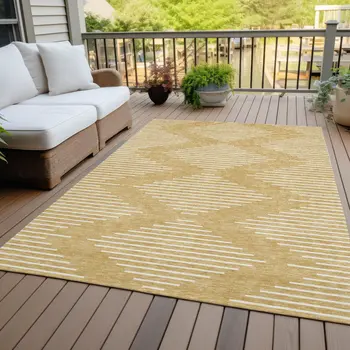 5' X 8' Gold And Ivory Geometric Washable Indoor Outdoor Area Rug