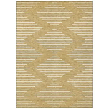 5' X 8' Gold And Ivory Geometric Washable Indoor Outdoor Area Rug
