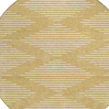 8' Gold And Ivory Round Geometric Washable Indoor Outdoor Area Rug