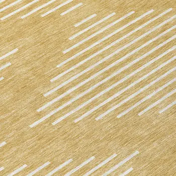 8' Gold And Ivory Round Geometric Washable Indoor Outdoor Area Rug