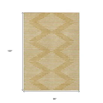 8' X 10' Gold And Ivory Geometric Washable Indoor Outdoor Area Rug