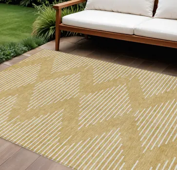 8' X 10' Gold And Ivory Geometric Washable Indoor Outdoor Area Rug