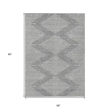 5' X 8' Gray And Ivory Geometric Washable Indoor Outdoor Area Rug