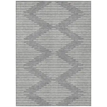 5' X 8' Gray And Ivory Geometric Washable Indoor Outdoor Area Rug