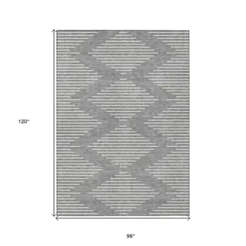 8' X 10' Gray And Ivory Geometric Washable Indoor Outdoor Area Rug