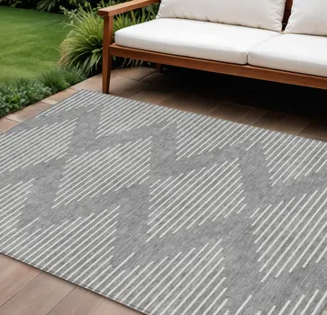 8' X 10' Gray And Ivory Geometric Washable Indoor Outdoor Area Rug