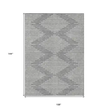9' X 12' Gray And Ivory Geometric Washable Indoor Outdoor Area Rug