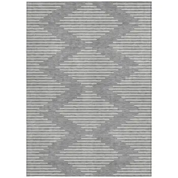 10' X 14' Gray And Ivory Geometric Washable Indoor Outdoor Area Rug