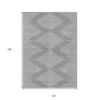 10' X 14' Gray And Ivory Geometric Washable Indoor Outdoor Area Rug