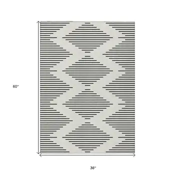 3' X 5' Ivory And Black Geometric Washable Indoor Outdoor Area Rug