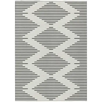 3' X 5' Ivory And Black Geometric Washable Indoor Outdoor Area Rug