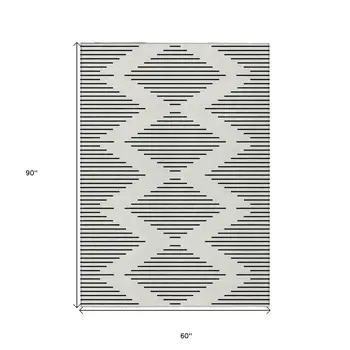 5' X 8' Ivory And Black Geometric Washable Indoor Outdoor Area Rug