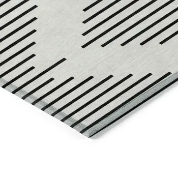 8' X 10' Ivory And Black Geometric Washable Indoor Outdoor Area Rug