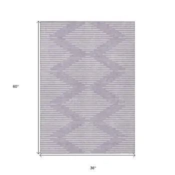 3' X 5' Lavender And Ivory Geometric Washable Indoor Outdoor Area Rug
