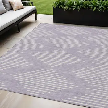 5' X 8' Lavender And Ivory Geometric Washable Indoor Outdoor Area Rug